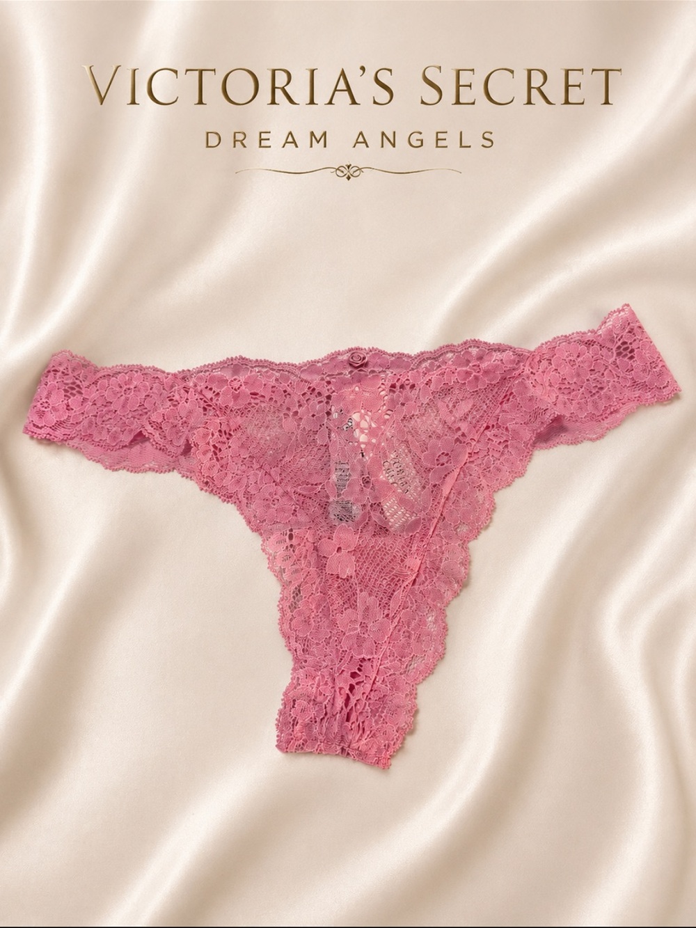 NWT Victoria’s Secret Dream Angels Pink Lace Thong Size Small